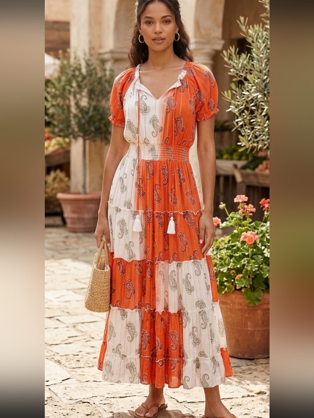 Anthropologie Boho Tiered Paisley Patchwork Maxi Dress